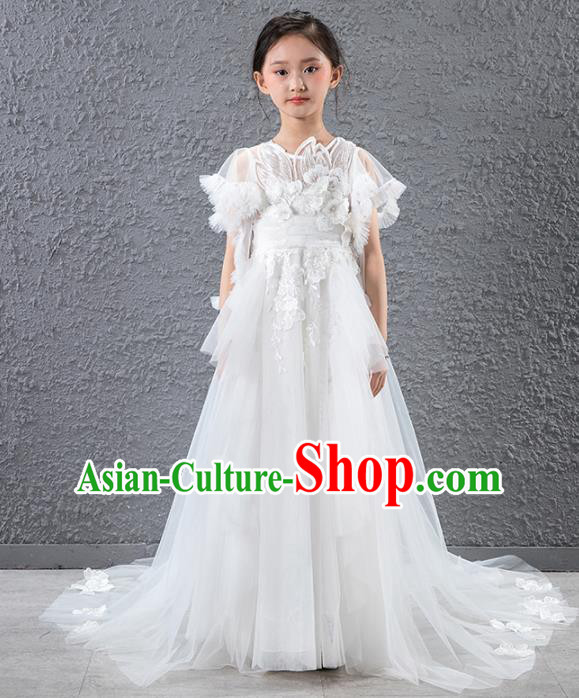 Children Catwalks Stage Performance Costume Compere Flowers Fairy Trailing Full Dress for Girls Kids