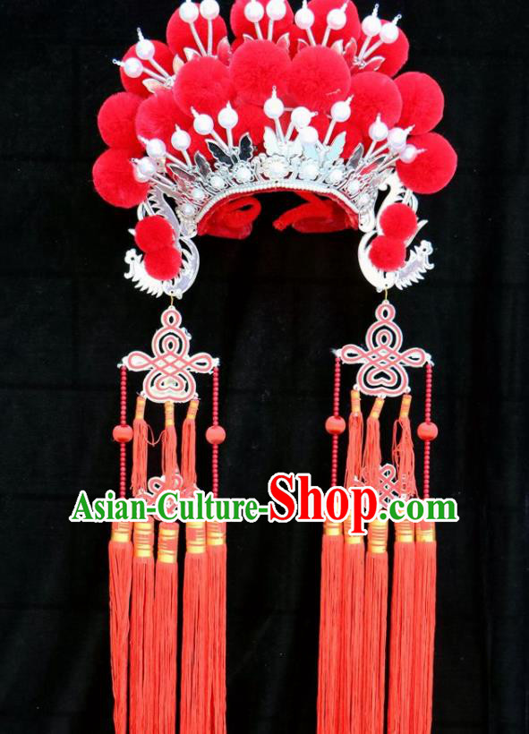 Chinese Traditional Peking Opera Red Venonat Phoenix Coronet Beijing Opera Diva Headwear for Women