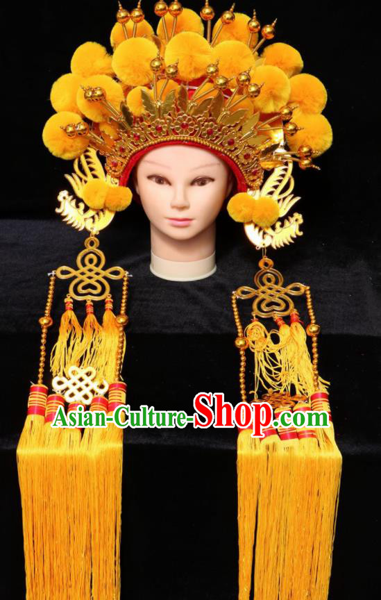 Chinese Traditional Peking Opera Yellow Venonat Phoenix Coronet Beijing Opera Diva Headwear for Women