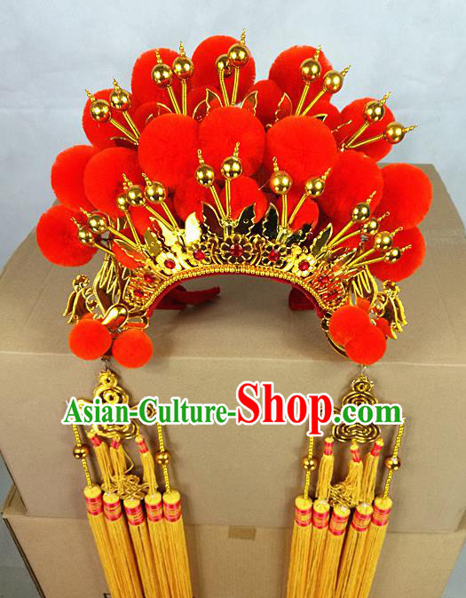 Chinese Traditional Peking Opera Red Phoenix Coronet Beijing Opera Diva Headwear for Women