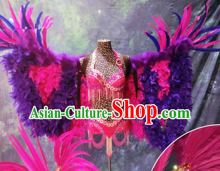 Halloween Stage Show Feather Costumes Brazilian Carnival Parade Swimsuit and Wings for Women