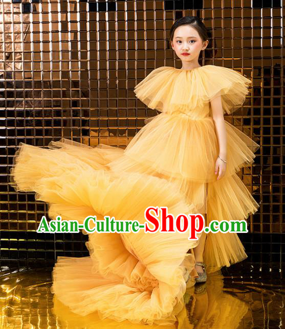 Children Catwalks Princess Costume Stage Performance Compere Modern Dance Full Dress for Girls Kids