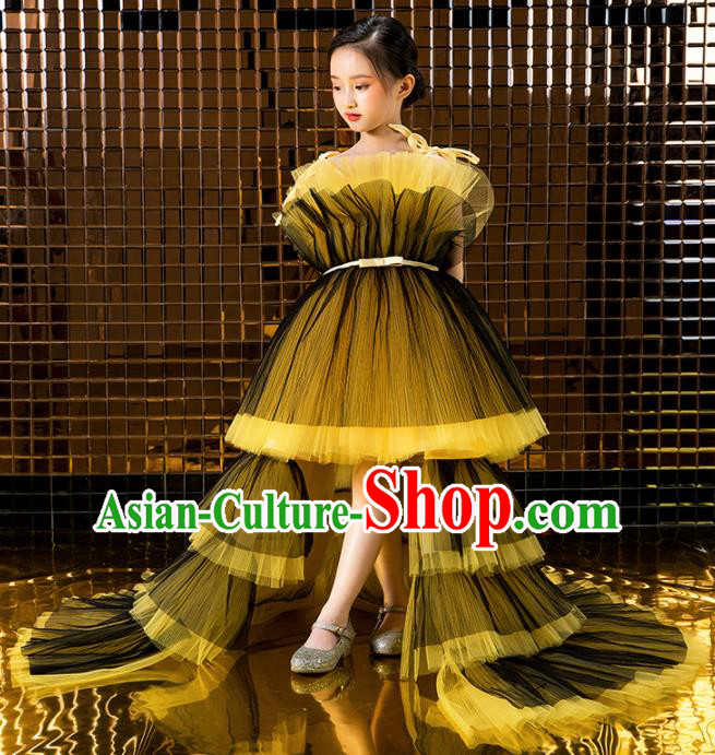 Children Catwalks Princess Costume Compere Modern Dance Trailing Full Dress for Girls Kids