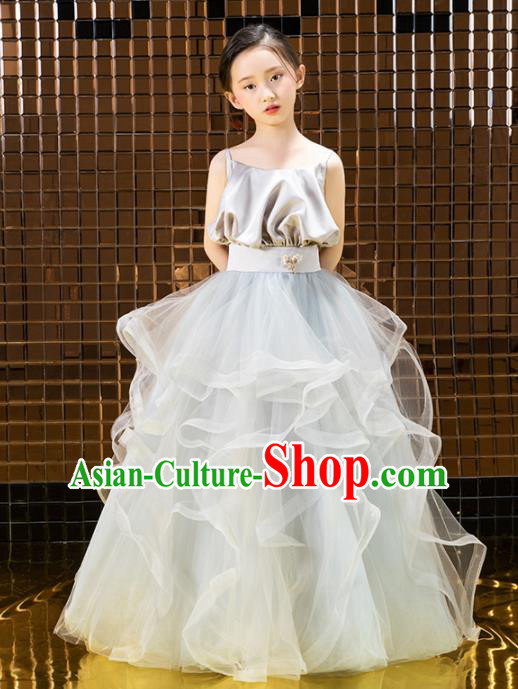 Children Catwalks Costume Girls Compere Modern Dance Princess Full Dress for Kids