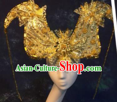 Halloween Cosplay Deluxe Golden Hair Accessories Chinese Traditional Catwalks Hat Headwear for Women