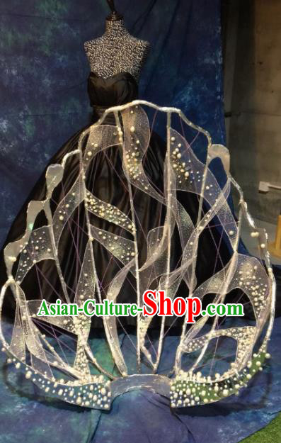 Brazilian Carnival Parade Halloween Clothing Catwalks Stage Show Black Dress and Shell Wings for Women