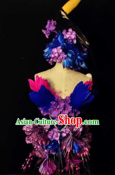 Brazilian Carnival Parade Costumes Halloween Catwalks Feather Dress and Headwear for Women