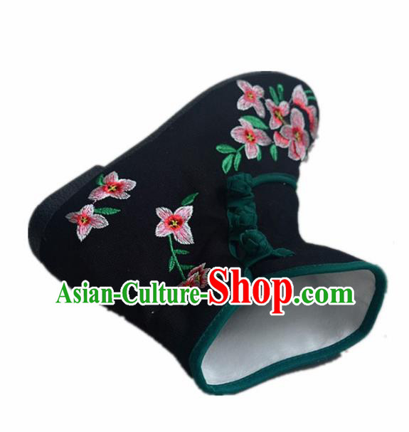 Chinese Traditional Hanfu Boots Ancient Shoes Embroidered Black Shoes for Women
