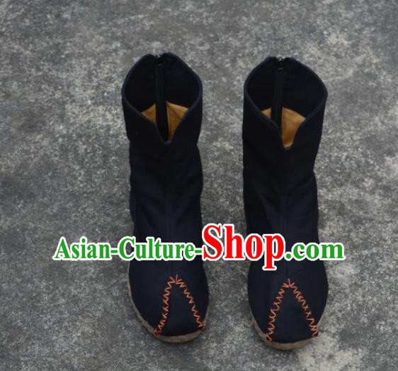 Chinese Traditional Black Boots Ancient Swordsman Shoes Embroidered Shoes for Men