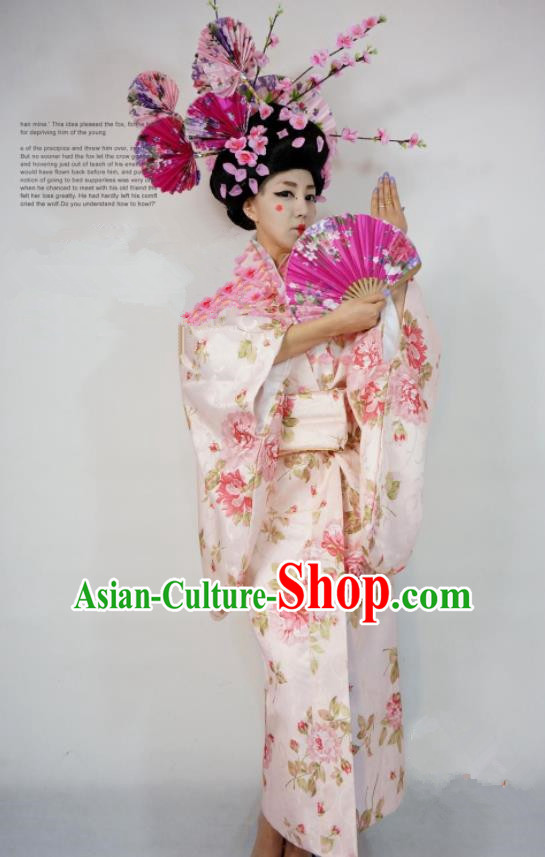 Brazilian Carnival Parade Costumes Halloween Cosplay Geisha Pink Dress and Headwear for Women