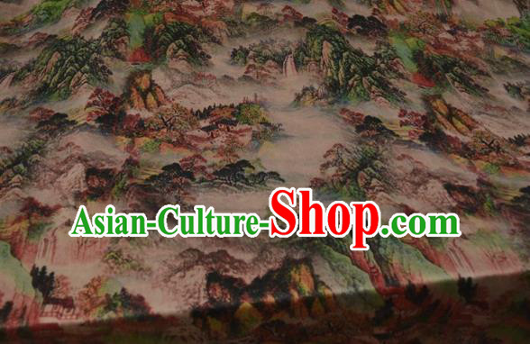 Asian Chinese Traditional Landscape Pattern Silk Design Brocade Fabric Chinese Gambiered Guangdong Gauze Material