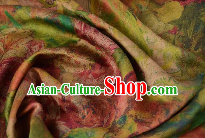 Asian Printing Green Gambiered Guangdong Gauze Material Chinese Traditional Pattern Silk Design Brocade Fabric