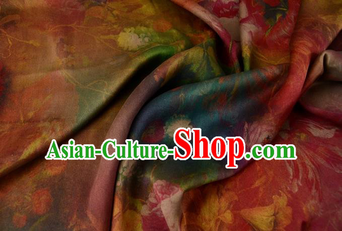 Asian Printing Red Gambiered Guangdong Gauze Material Chinese Traditional Pattern Silk Design Brocade Fabric