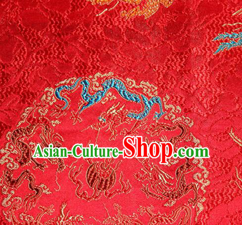 Asian Chinese Tang Suit Satin Material Traditional Dragons Pattern Design Red Brocade Silk Fabric