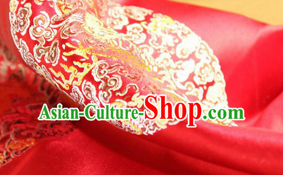 Asian Chinese Tang Suit Satin Material Traditional Dragons Pattern Design Red Brocade Silk Fabric