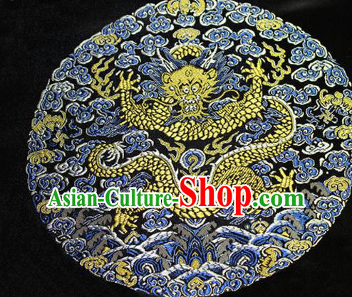 Asian Chinese Tang Suit Satin Material Traditional Dragon Pattern Design Black Brocade Silk Fabric