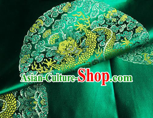 Asian Chinese Tang Suit Satin Material Traditional Dragon Pattern Design Green Brocade Silk Fabric