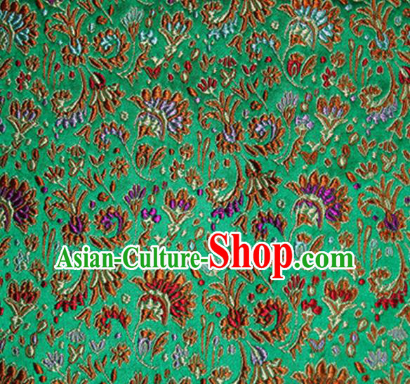 Asian Chinese Tang Suit Material Traditional Cockscomb Pattern Design Deep Green Satin Brocade Silk Fabric