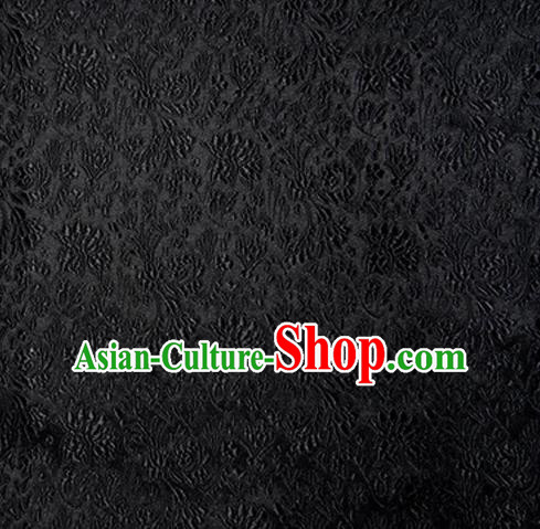 Asian Chinese Tang Suit Material Traditional Cockscomb Pattern Design Black Satin Brocade Silk Fabric