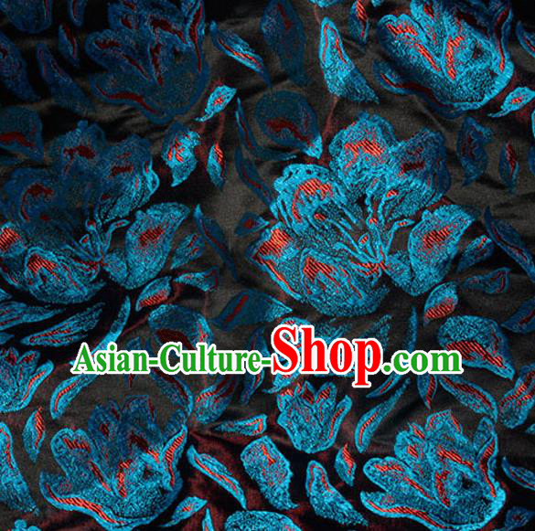 Asian Chinese Tang Suit Material Traditional Blue Pattern Design Satin Brocade Silk Fabric