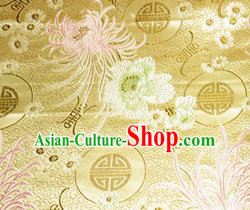 Asian Chinese Tang Suit Material Traditional Chrysanthemum Peony Pattern Design Golden Satin Brocade Silk Fabric