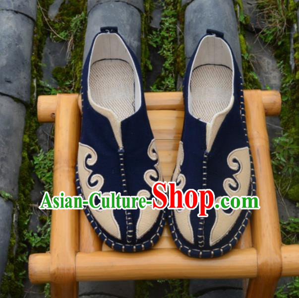 Chinese Traditional Shoes Ancient Swordsman Shoes Navy Linen Shoes for Men
