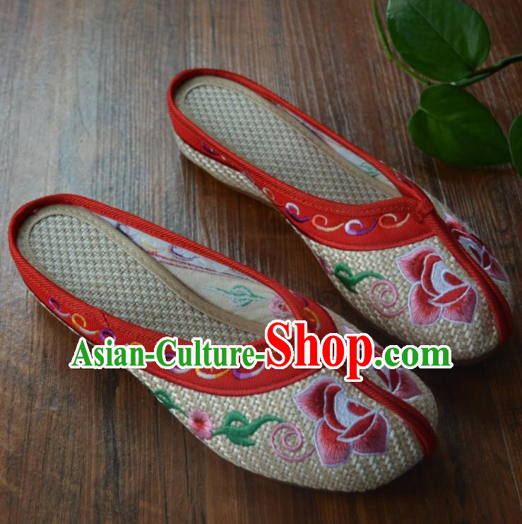 Chinese Traditional Hanfu Shoes Ancient Princess Shoes Embroidered Peony Slippers for Women