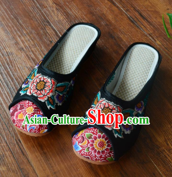 Chinese Traditional Hanfu Shoes Ancient Princess Shoes Embroidered Black Slippers for Women