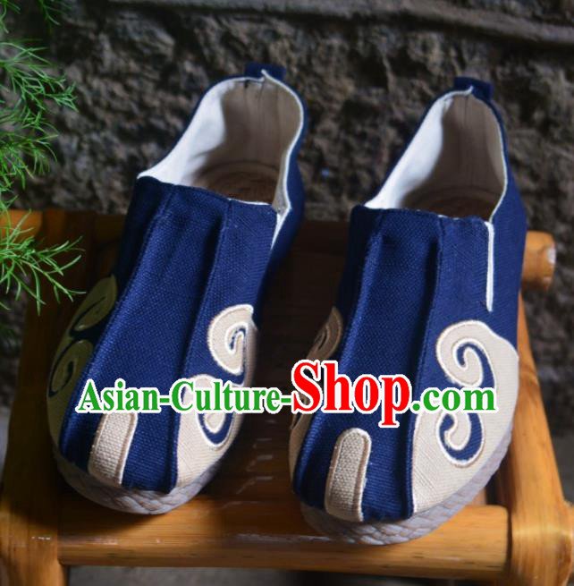 Chinese Traditional National Martial Arts Shoes Ancient Navy Linen Shoes Monk Shoes for Men