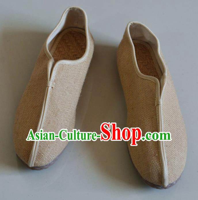 Chinese Traditional National Beige Linen Shoes Martial Arts Shoes Ancient Monk Shoes for Men