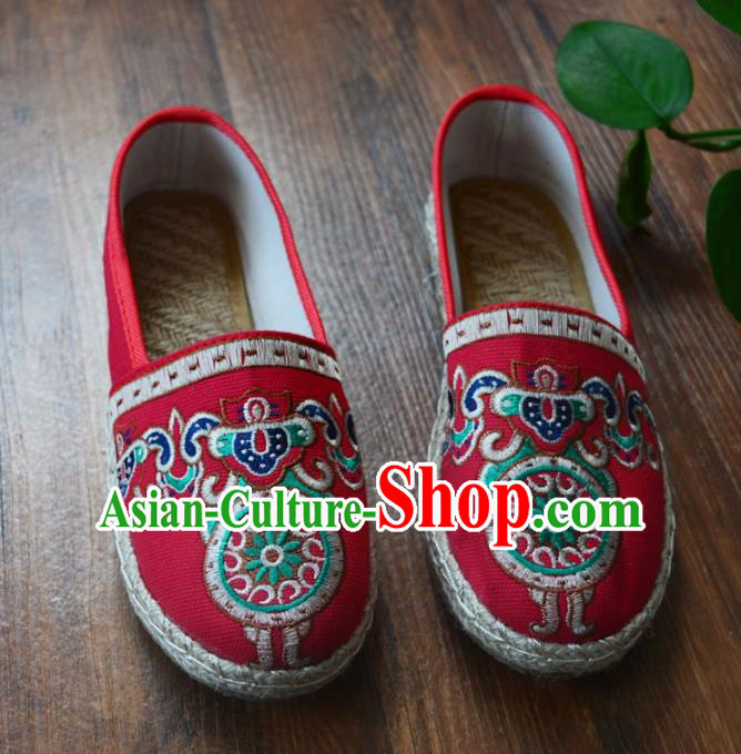 Chinese Traditional Hanfu Shoes Ancient Martial Arts Shoes Embroidered Red Shoes for Women