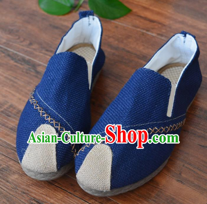 Chinese Traditional Martial Arts Shoes Ancient Shoes Blue Linen Shoes for Men