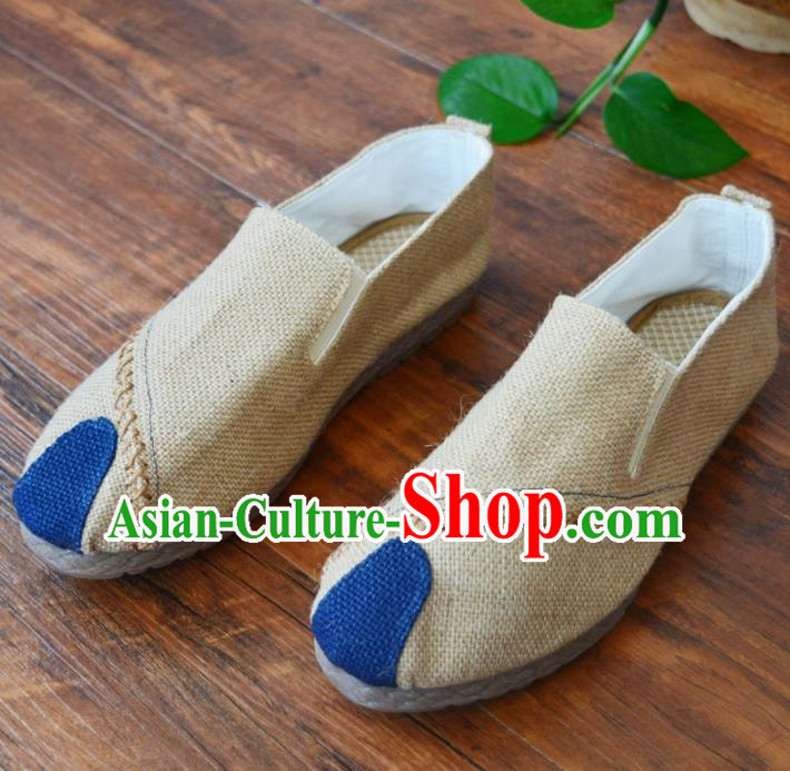 Chinese Traditional Martial Arts Shoes Ancient Shoes White Linen Shoes for Men