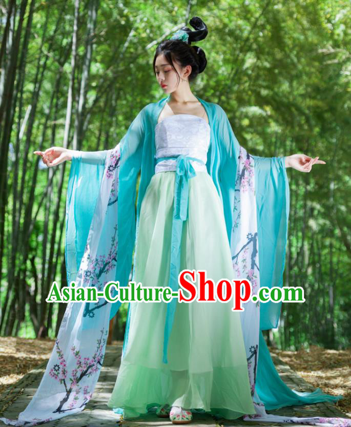 Traditional Chinese Tang Dynasty Palace Princess Green Hanfu Dress Ancient Drama Peri Goddess Costumes for Women