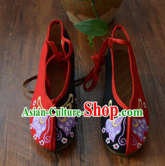 Chinese Traditional Hanfu Shoes Ancient Martial Arts Shoes Embroidered Butterfly Red Shoes for Women