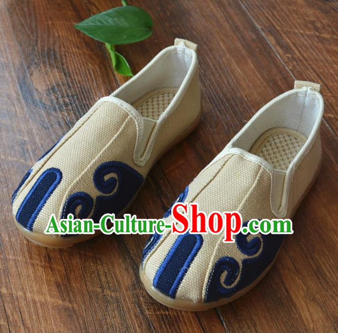 Chinese Traditional Martial Arts Shoes Ancient Beige Linen Shoes Monk Shoes for Men