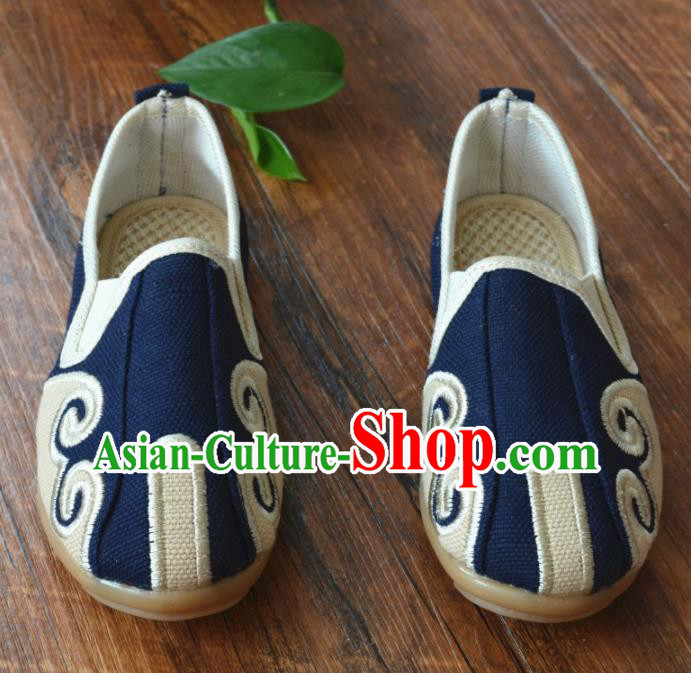 Chinese Traditional Martial Arts Shoes Ancient Navy Linen Shoes Monk Shoes for Men