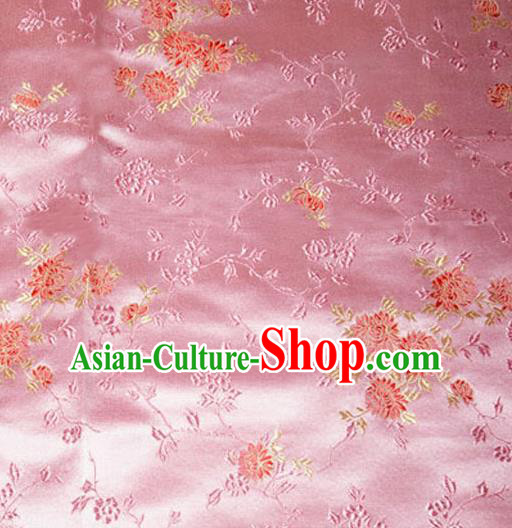 Asian Chinese Tang Suit Pink Brocade Material Traditional Chrysanthemum Pattern Design Satin Silk Fabric