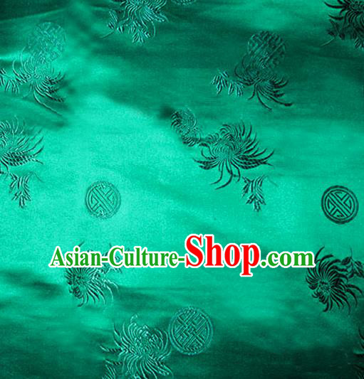 Asian Chinese Tang Suit Green Brocade Material Traditional Longevity Chrysanthemum Pattern Design Satin Silk Fabric