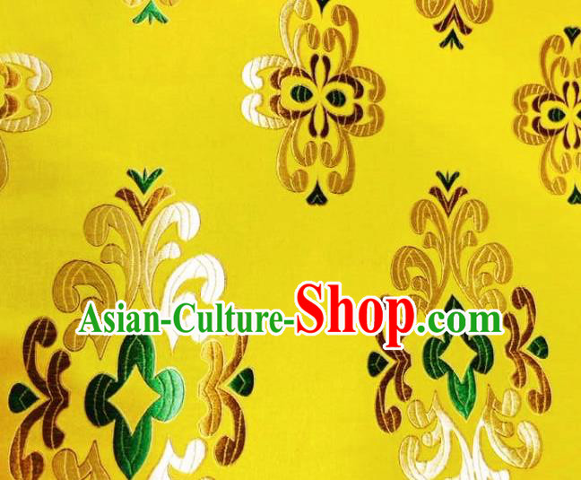 Asian Chinese Tang Suit Yellow Brocade Material Traditional Palace Pattern Design Satin Silk Fabric