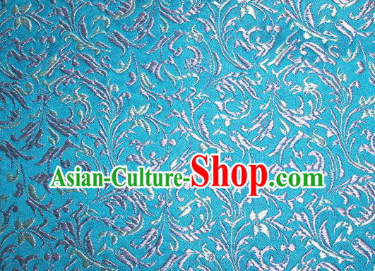 Asian Chinese Tang Suit Silk Fabric Blue Brocade Material Traditional Palace Pattern Design Satin