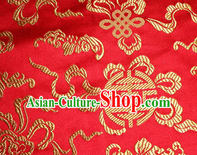 Asian Chinese Tang Suit Silk Fabric Red Brocade Material Traditional Cucurbit Pattern Design Satin