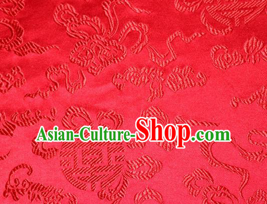 Asian Chinese Tang Suit Silk Fabric Brocade Material Traditional Cucurbit Pattern Design Red Satin