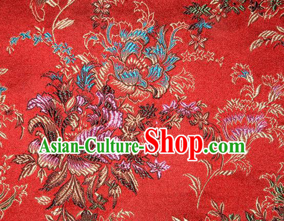 Asian Chinese Tang Suit Silk Fabric Brocade Traditional Peony Pattern Design Satin Material