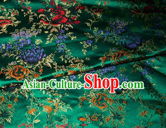 Asian Chinese Tang Suit Silk Fabric Green Brocade Traditional Peony Pattern Design Satin Material