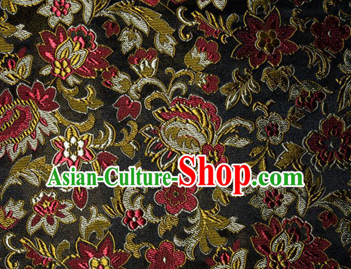 Asian Chinese Tang Suit Silk Fabric Black Brocade Traditional Flowers Pattern Design Satin Material