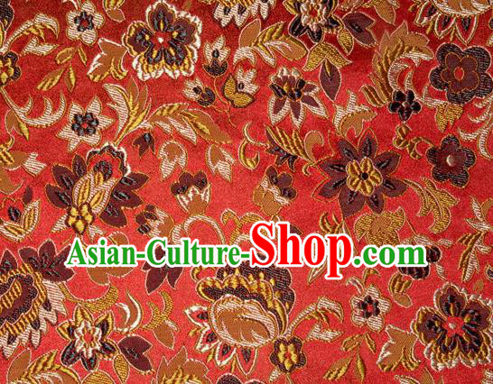 Asian Chinese Tang Suit Silk Fabric Red Brocade Traditional Flowers Pattern Design Satin Material