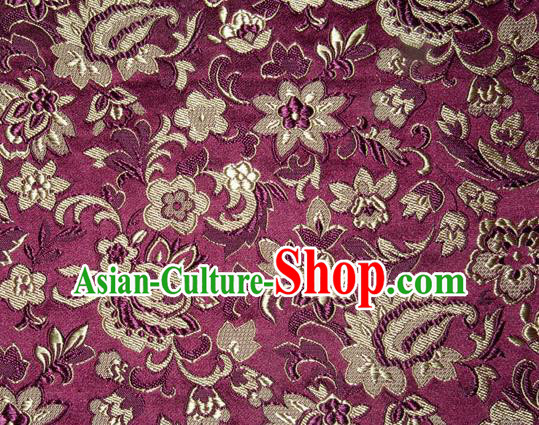 Asian Chinese Tang Suit Silk Fabric Purple Brocade Traditional Flowers Pattern Design Satin Material