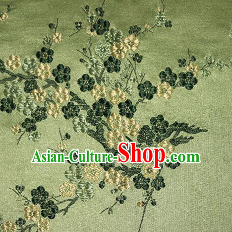 Asian Chinese Tang Suit Silk Fabric Green Brocade Traditional Plum Blossom Pattern Design Satin Material