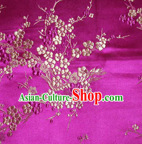 Asian Chinese Tang Suit Silk Fabric Rosy Brocade Traditional Plum Blossom Pattern Design Satin Material